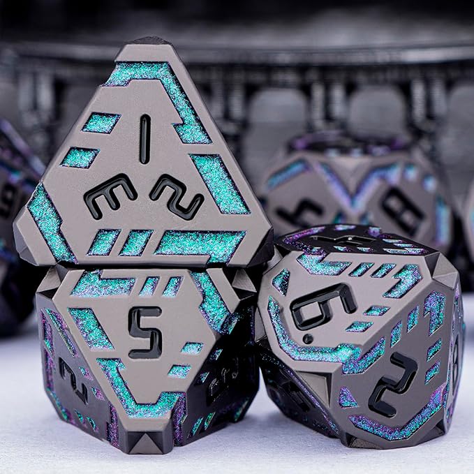 Metal DND Sci-fi Dice Set 7PCS Stripe Polyhedral Dice - Image 5