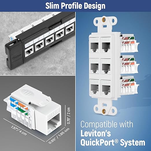 Everest 45° Angled RJ45 Cat6 Keystone Jacks 50-Pack in White - Image 7