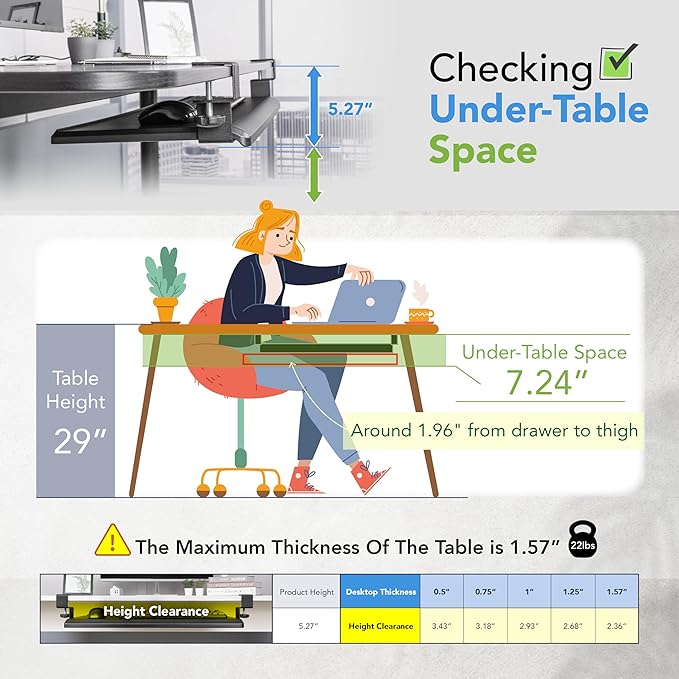EHO Clamp-On Retractable Adjustable Keyboard Tray, Under Desk Ergonomic - Image 3