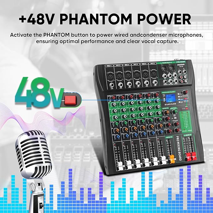 6 Channel Audio Mixer, Professional DJ Mixer Board Sound Music Mixing Console - Image 6