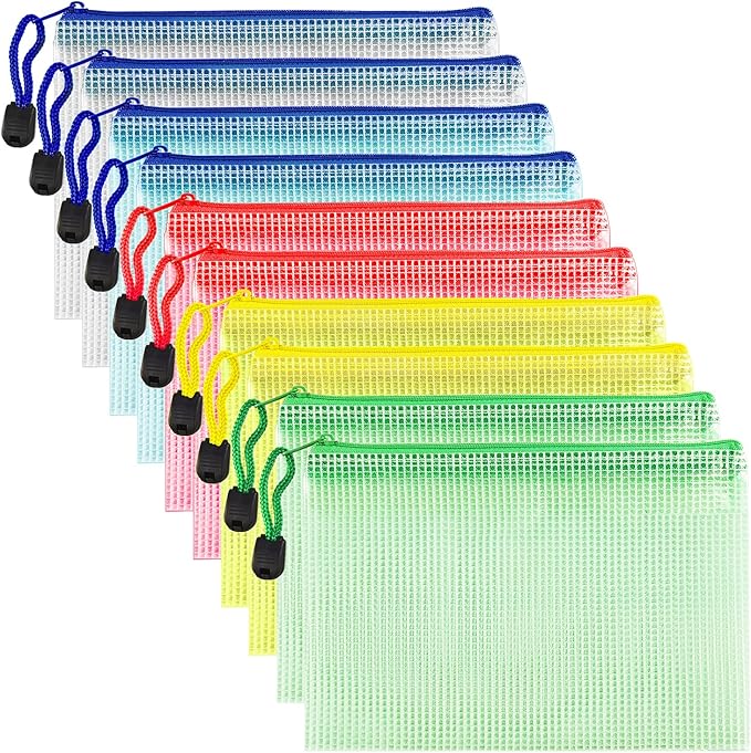 AUSTARK 10 Pcs Zipper File Bags, Waterproof Plastic Mesh Pouch by AUSTARK