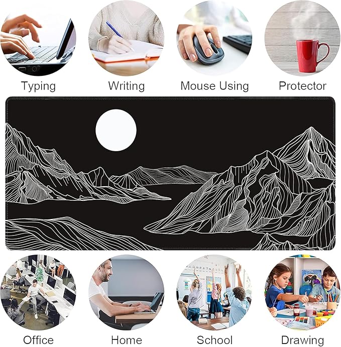 Black and White Mountain Large Mouse Pad, Gaming Keyboard Desk Pad, Extended - Image 7