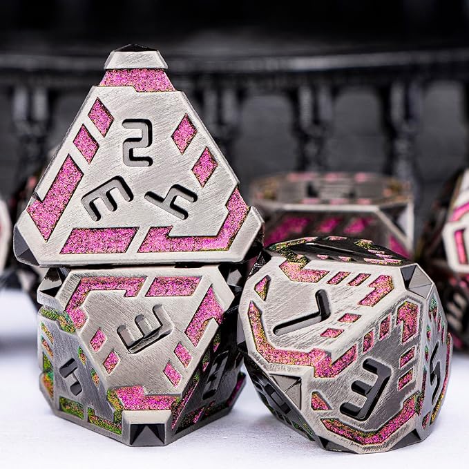Metal DND Sci-fi Dice Set 7PCS Stripe Polyhedral Dice - Image 5