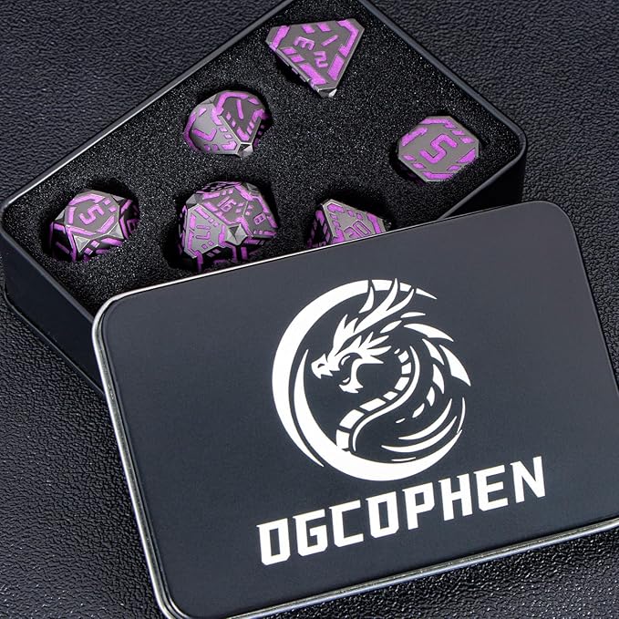 Metal DND Sci-fi Dice Set 7PCS Luminous Purple Stripe Polyhedral Dice - Image 7