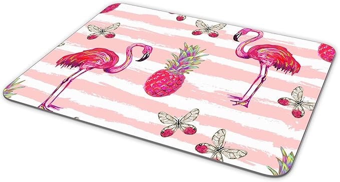 Non-Slip Rubber Mouse Pad， Watercolor Flamingos and Pineapple and Butterflies - Image 2
