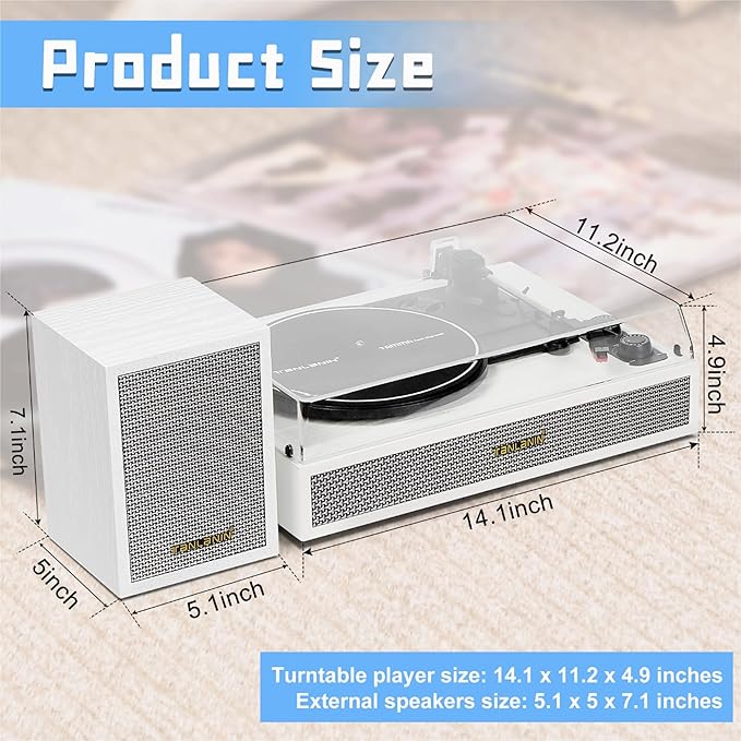 Vinyl Record Player with External Speakers, 3 Speed Vintage Belt Drive - Image 3