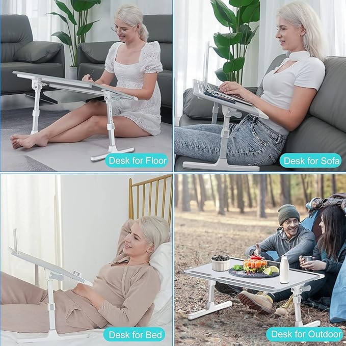 Laptop Bed Desk with Adjustable Heights and Angles, Upgraded-Sturdy Foldable - Image 4