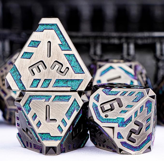 Metal DND Sci-fi Dice Set 7PCS Stripe Polyhedral Dice - Image 5