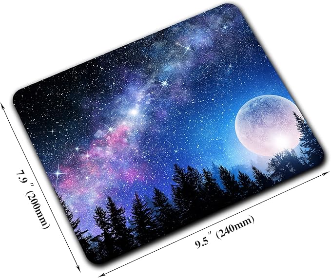 Beautiful Galaxy Nebula Mouse Pad, Full Moon in Night Forest Mouse Pad - Image 2