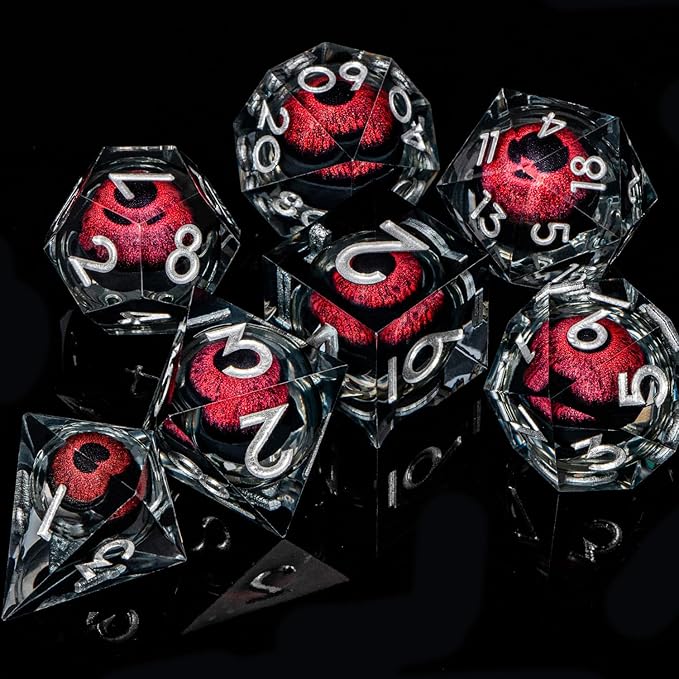 ARUOHHA DND Resin Dice Dragon Eye Dice Liquid Core Red Sharp Edged Dice Set - Image 6