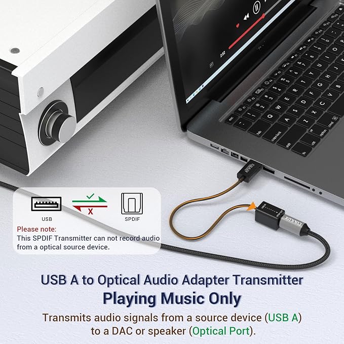 Cubilux USB A to TOSLINK Optical Audio Adapter, Unidirectional USB Type A to - Image 4