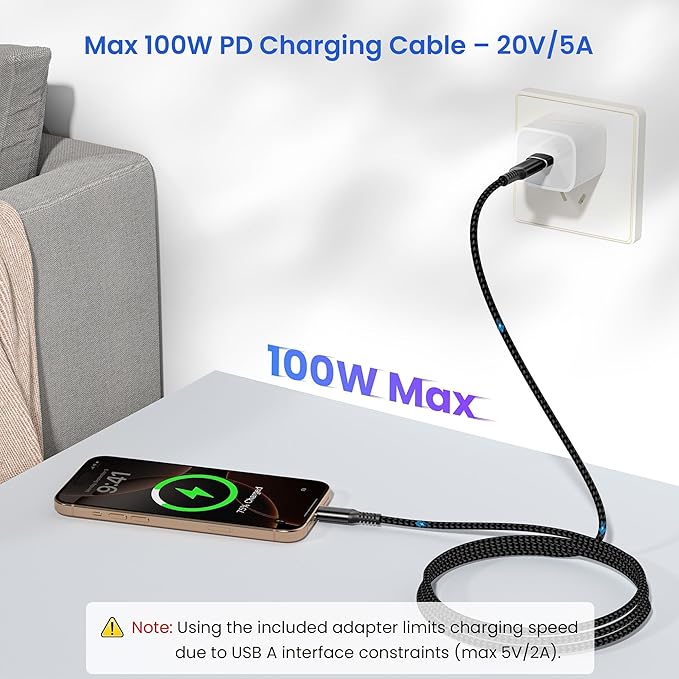 Elebase USB Type C to C 100W Car Charging Cable 6.6FT - Image 4