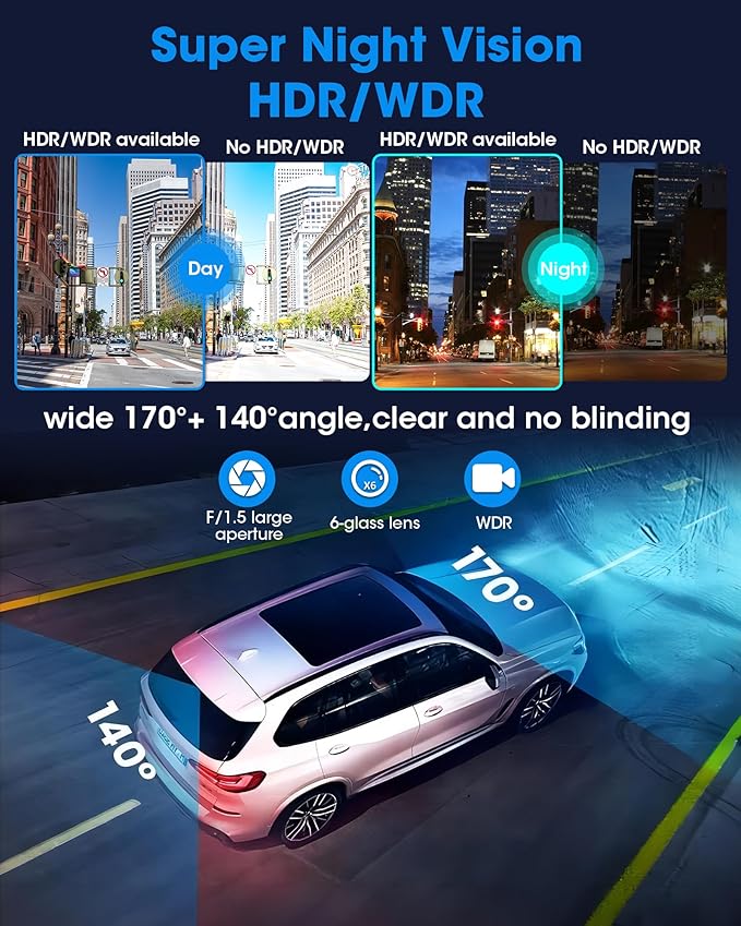 WiFi 4K Rear View Mirror Camera 12" Mirror Dash Cam Front and Rear w 64G TF - Image 4