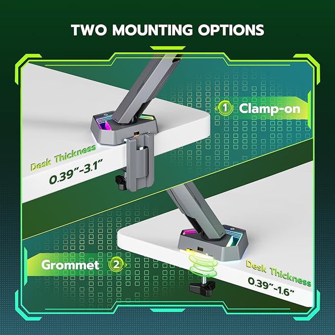 ARES WING RGB Single Monitor Arm Desk Mount - Image 7