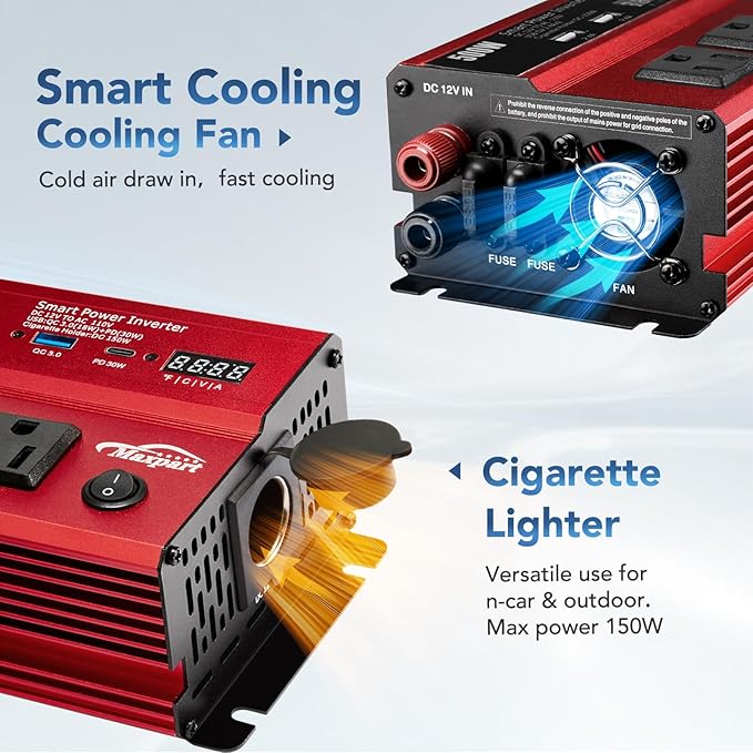 500W Power Inverter, Car/Light Truck 12V DC to 110V AC Converter USB and 3.0A - Image 4