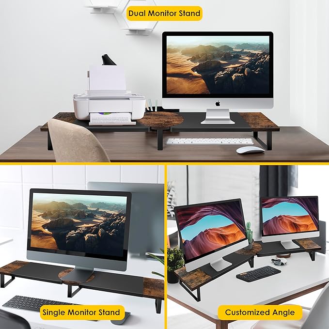 Dual Monitor Riser Stand For Desk, Adjustable Computer Monitor Stand For 2 - Image 4