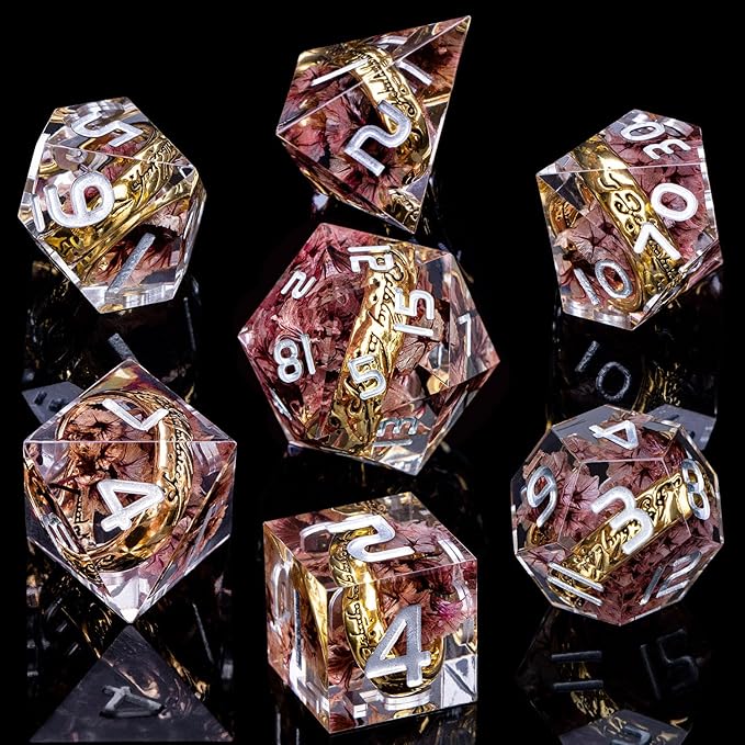 Magic Golden Ring DND Dice Set Sharp Edge Resin Dice - Image 2