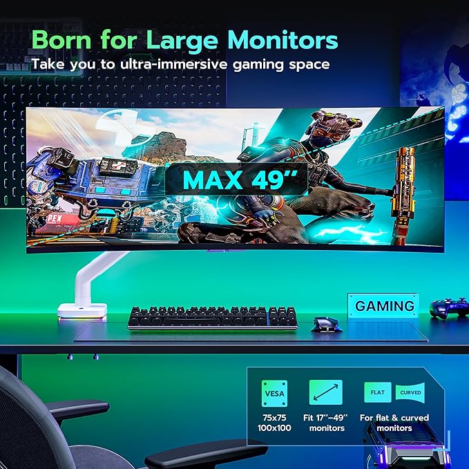 Ultrawide Monitor arm for 17-49'' Heavy Duty Screen up to 44lbs, Gas Spring - Image 3