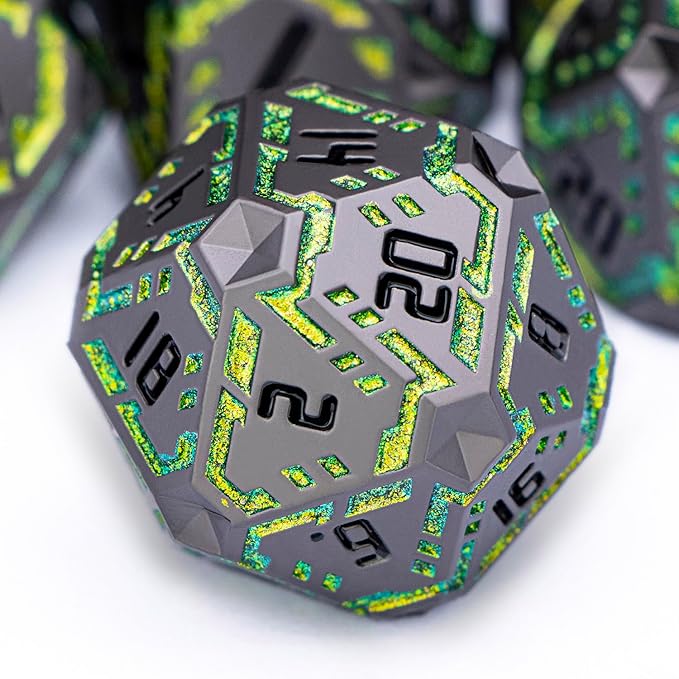 Metal DND Sci-fi Dice Set 7PCS Stripe Polyhedral Dice by OGCOPHEN