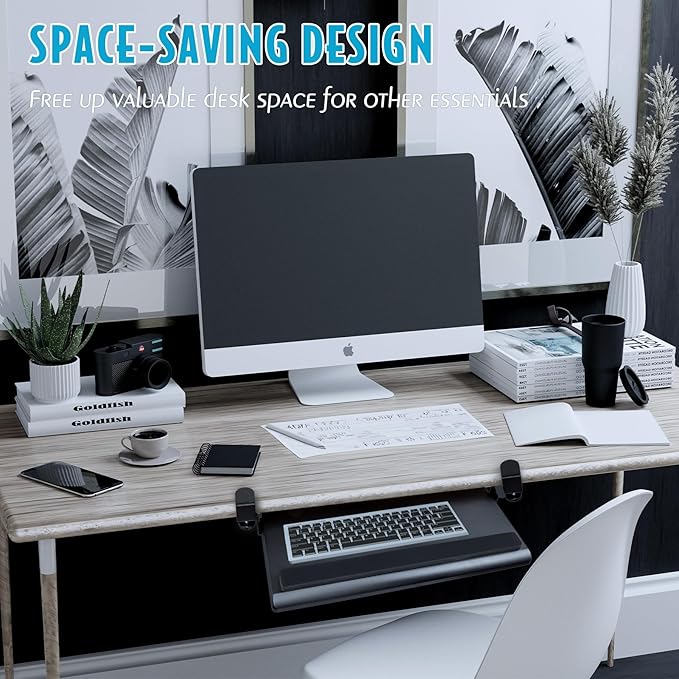 EHO Large Ergonomic C-Clamp Keyboard Tray Mount Under Desk - Image 7