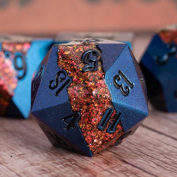 Large Stripe Metal Dice DND, Metallic Solid Crack Glittrer Dice Set - Image 4