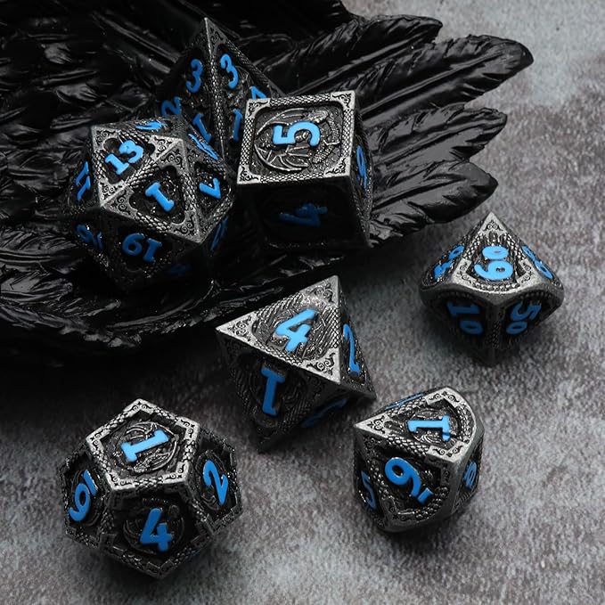 Haxtec Metal DND Dice Set Black Blue Dragon D&D Dice Set - Image 8
