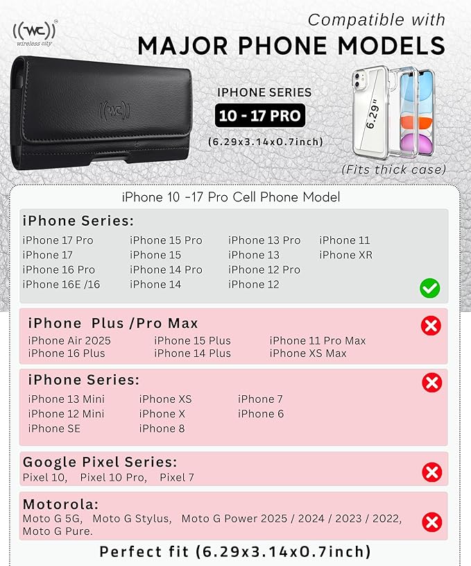 Leather Phone Holster for iPhone 17 Pro, 16 Pro, 15 Pro, XS – Belt Clip Case - Image 2