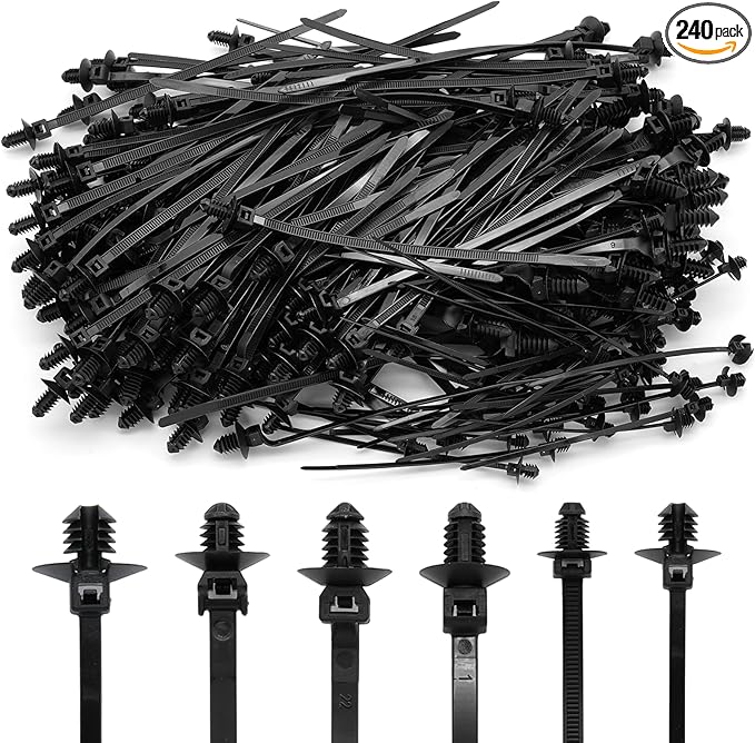 240 Pcs Push Mount Cable Ties Assorted Sizes, 6-Types Snap in Zip Ties Self by Unknown