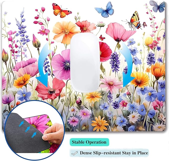 Colorful Wildflowers Floral Butterfly Custom Mouse Pad - Image 5