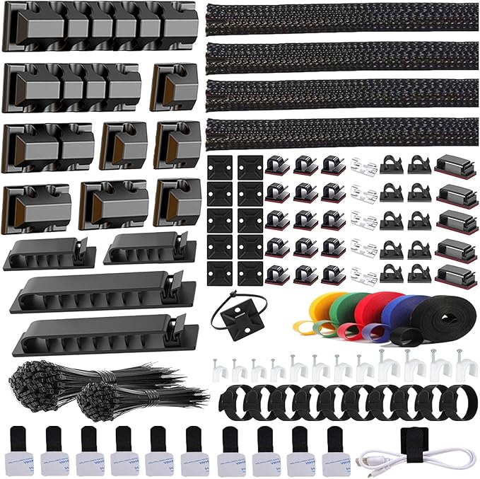 ELII 327 PCS Cable Management Kit 4 Cable Cable Sleeves, 65 Cable Clips by OfficeArtCraftsProducts