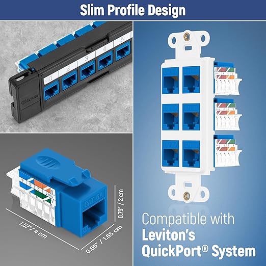 Everest 45° Angled RJ45 Cat6A Keystone Jacks 50-Pack in Blue - Image 7