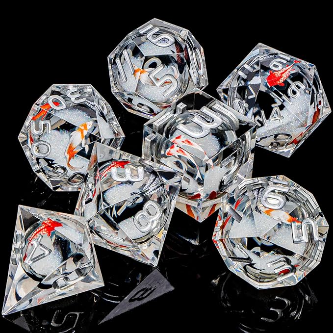 ARUOHHA DND Dice Set Liquid Core Koi Fish Sharp Edged Dragons Dice Compatible - Image 6