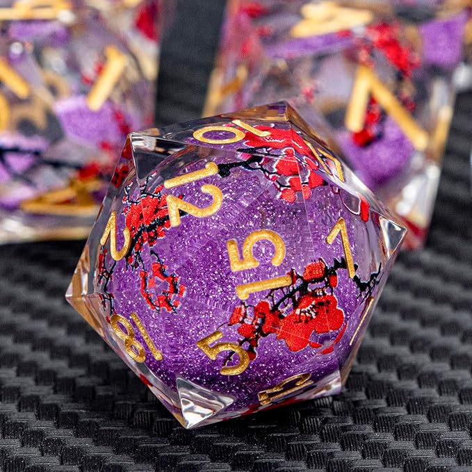 ARUOHHA DND Resin Dice Plum Blossom Liquid Core Purple Sharp Edged Polyhedral - Image 3