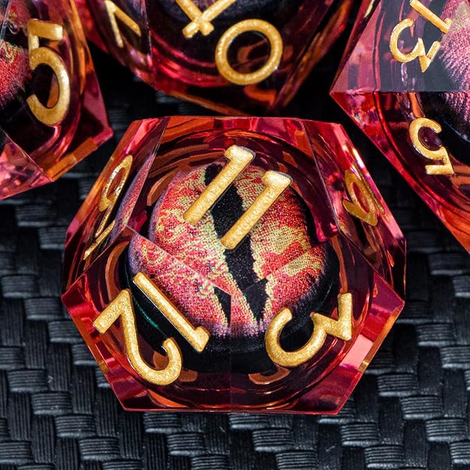 ARUOHHA DND Resin Dice Dragon Eye Dice Liquid Core Red Sharp Edged Dice Set - Image 4