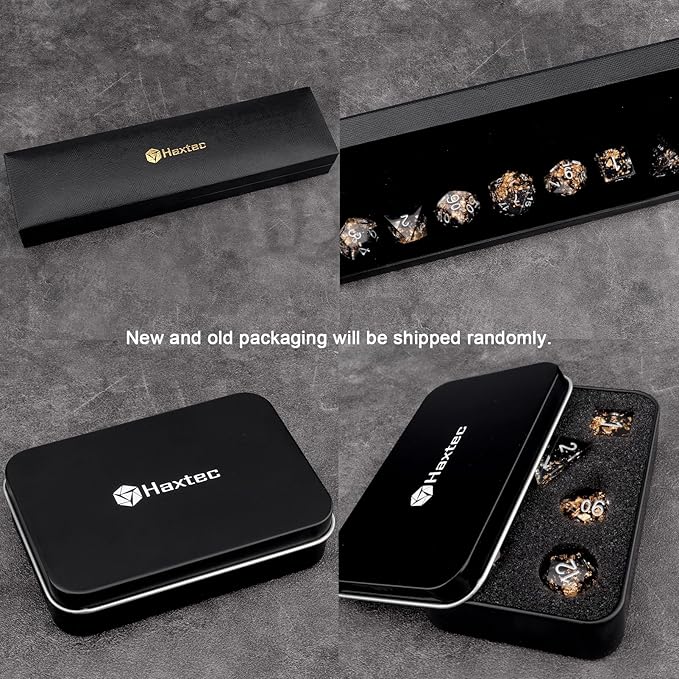 Haxtec DND Dice Set Black Sharp Edge Resin Dice Gold Flakes - Image 5