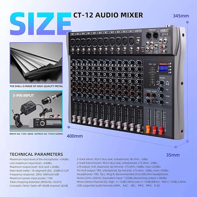 Pro DJ Mixer 12-Channel Audio Console - Image 2