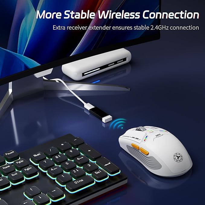 TENMOS M530 Wireless Gaming Mouse, 2.4G/Bluetooth/USB C Wired Rechargeable Mouse - Image 7