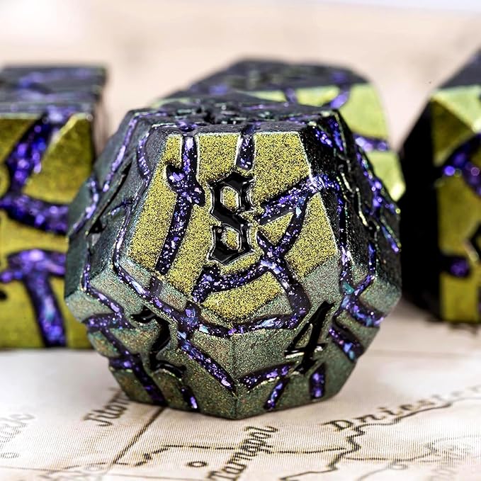 Dice Set D&D Metal, DND Metallic Glitter Crack Dice - Image 4