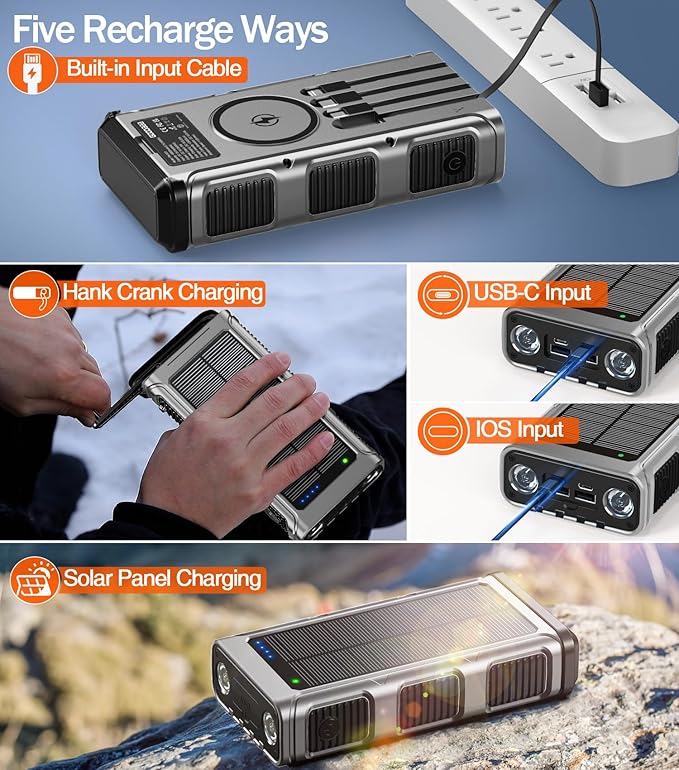 GOODaaa Power Bank Wireless Charger 45800mAh Built in Hand Crank and 4 Cables - Image 5