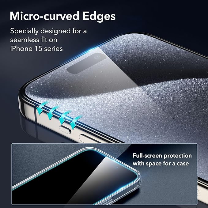 ESR 3+1 Pack for iPhone 15 Pro Max Screen Protector, 3 Black Edge - Image 3