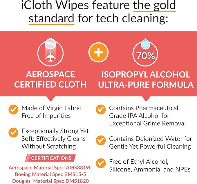 iCloth 70% Isopropyl Alcohol Large Screen and Electronics Wipes, Streak-Free - Image 4