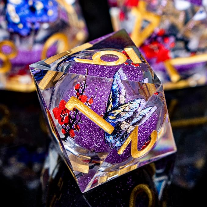 Butterfly DND Dice Purple Liquid Core Dice Set - Image 6