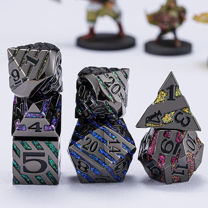 Metallic Glitter Stripes D&D Dice Set, DND Metal Dice - Image 5