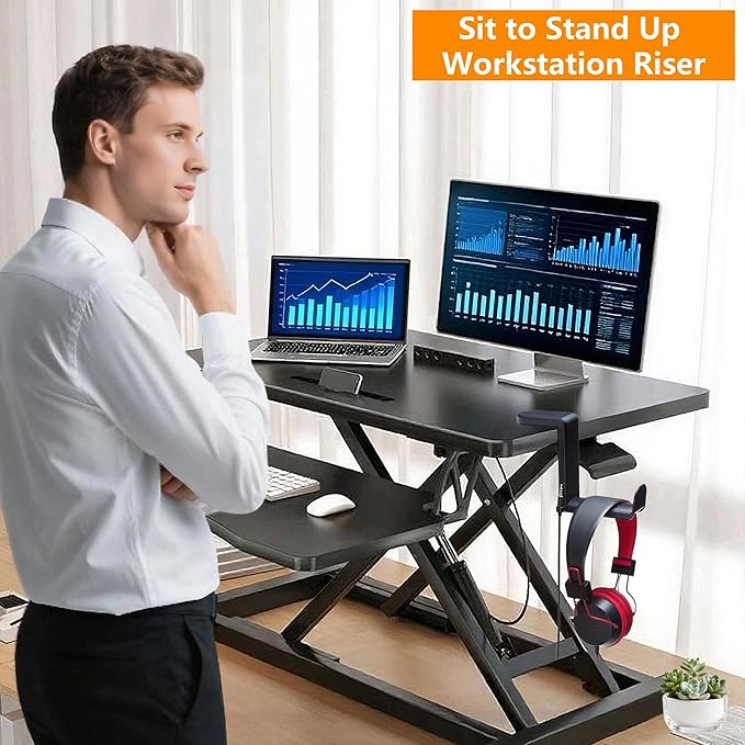 37-inch Standing Desk Converter, Height Adjustable Sit to Stand Up Workstation - Image 3