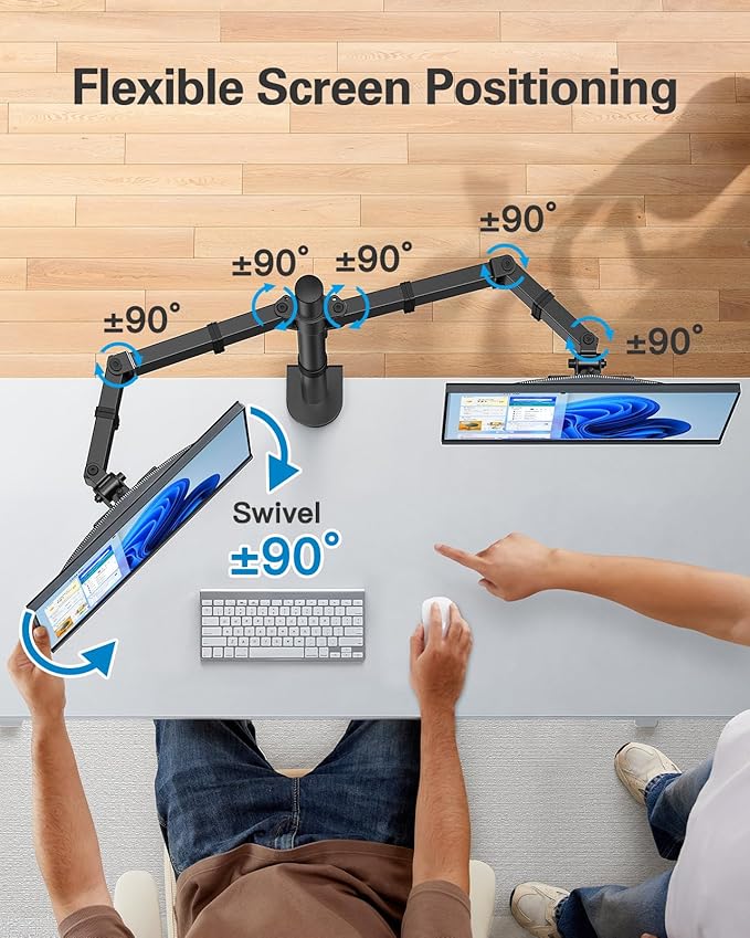 HUANUO Dual Monitor Desk Mount, Heavy-Duty Steel Adjustable Arm - Image 5