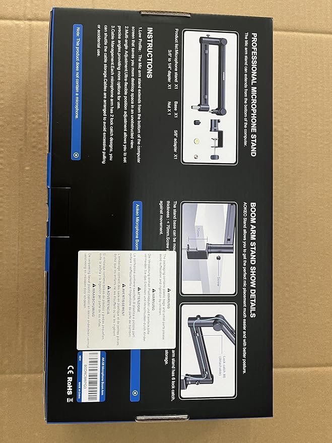 Microphone Arm, Aokeo AK-58 Desk Low Profile Adjustable Mic Boom Arm Stand - Image 9