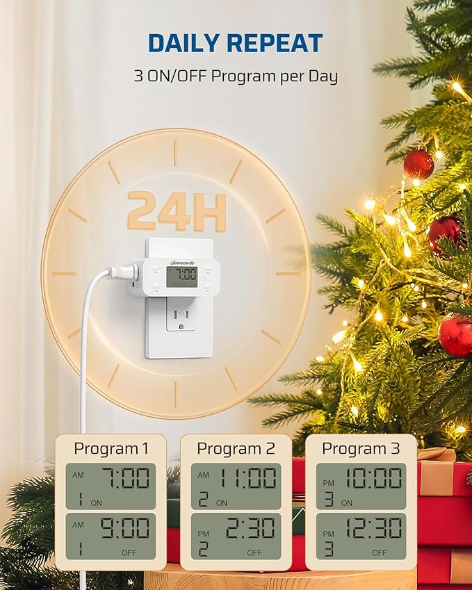 DEWENWILS 24 Hour Programmable Digital Timer Outlet, Timers - Image 3