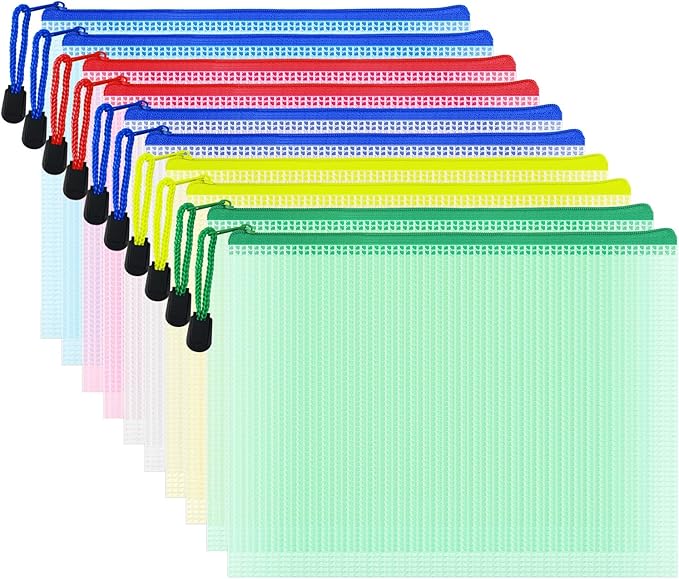 AUSTARK 10 Pcs Zipper File Bags, Waterproof Plastic Mesh Pouch by AUSTARK