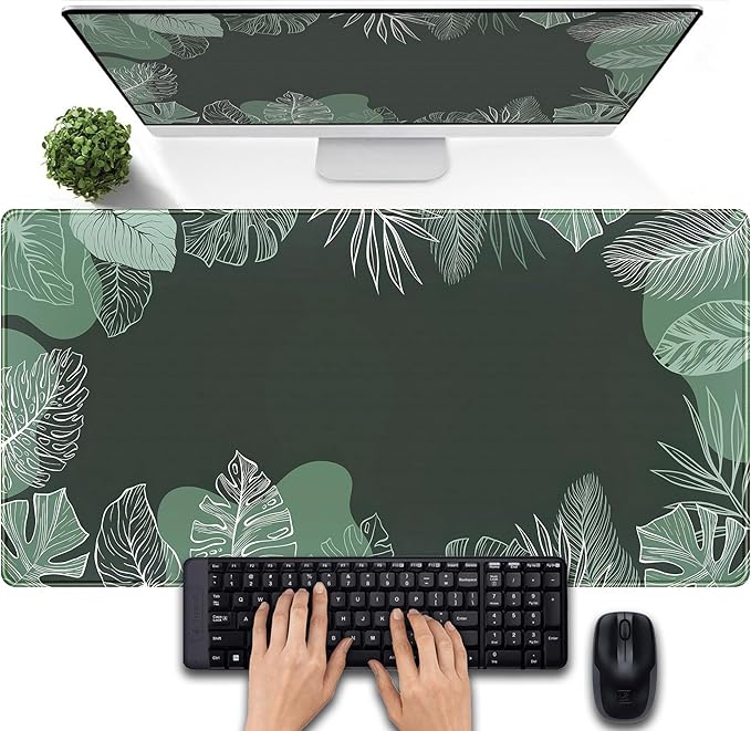 Green Plants Desk Mat Tropical Leaves Mouse Pad Cute, Large Extendded Gaming by DSKGSJH
