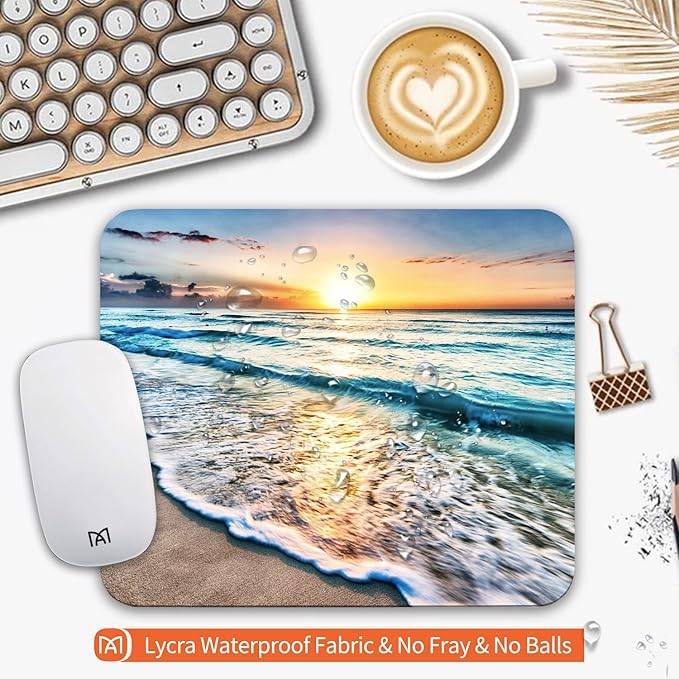 Square Mouse Pad Beach Sunset, Personalized Premium-Textured Custom Mouse Mat - Image 3